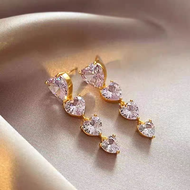 Long Heart Stone Earings