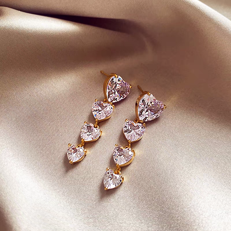 Long Heart Stone Earings